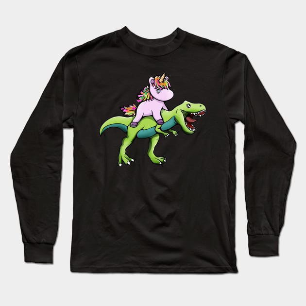 Unicorn Riding Dinosaur Long Sleeve T-Shirt by theglaze